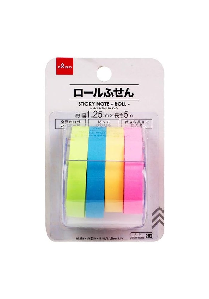 Daiso 4-Piece Rolled Sticky Notes, Multicolour